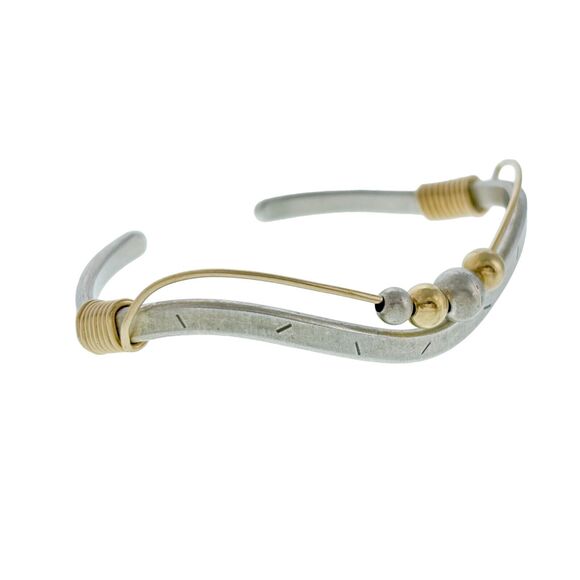 Vintage Southwest Sterling Silver Two Toned Ball Bead Wavy Cuff Bracelet 5.5" - Picture 6 of 11